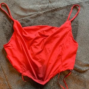 Red silky halter top with zipper in back
